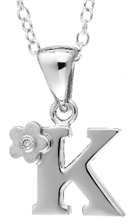 Sterling Silver Diamond Initial K Pendant on 14...