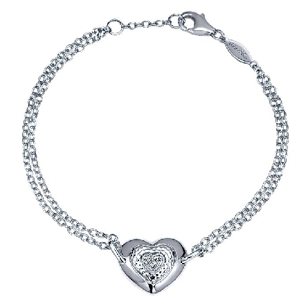 Sterling Silver 6.5-7inch Double Chain Heart Br...