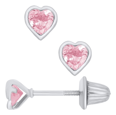 Sterling Silver Childs Pink CZ Heart Earrings #...