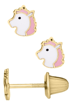 14K Yellow Gold Childs Pink and White Enamel Un...