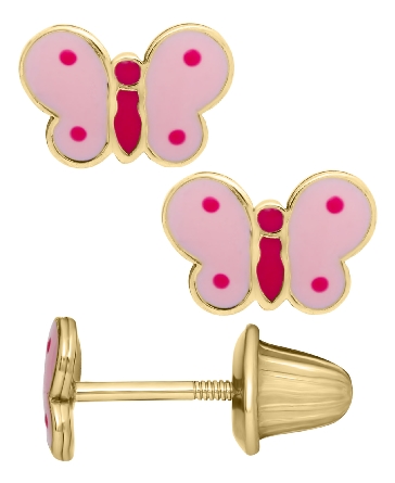 14K Yellow Gold Childs Pink and Red Enamel Butt...