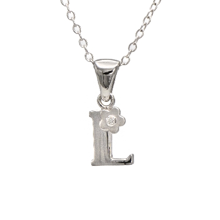 Sterling Silver Diamond Initial L Pendant on 14...