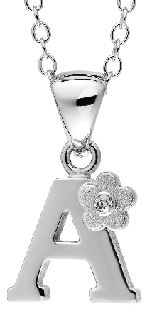 Sterling Silver Diamond Initial A Pendant on 14...