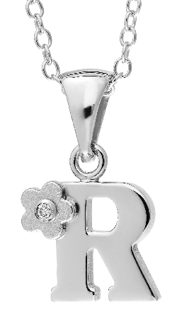 Sterling Silver Diamond Initial R Pendant on 14...