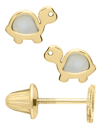 14K Yellow Gold Childs Mother-of-Pearl Turtle S...
