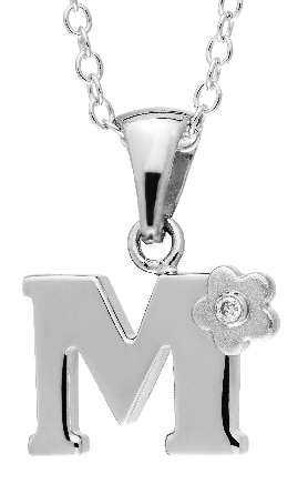 Sterling Silver Diamond Initial M Pendant on 14-16inch Adjustable Chain #SSD130-M