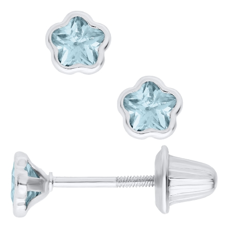 Sterling Silver Blue CZ March Birthstone Flower...