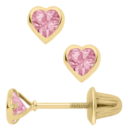 14K Yellow Gold Childs Pink CZ October Birthsto...