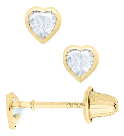 14K Yellow Gold Childs Clear CZ April Birthston...