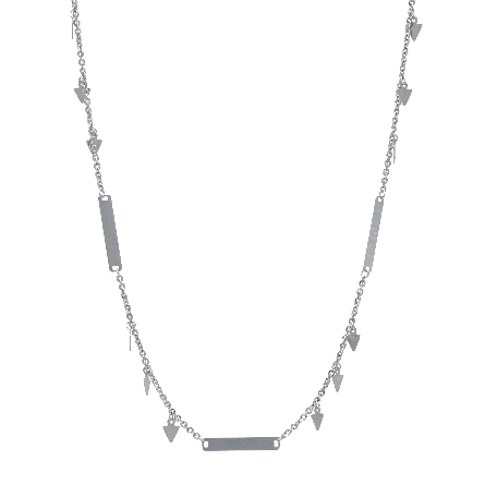 14K White Gold 14-16inch Adjustable Bar and Dangles Necklace 5.4gr