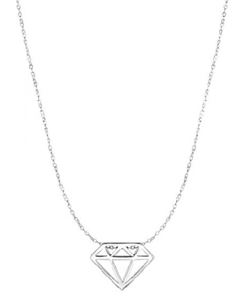 14K White Gold 17inch Diamond Shape Necklace Lo...