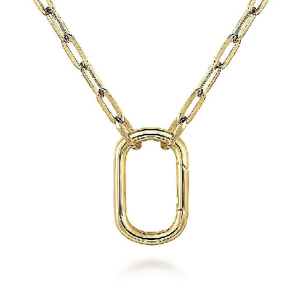 14K Yellow Gold 17inch Round Link Rectangle Dro...