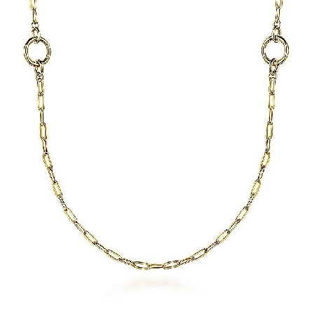 14K Yellow Gold 32inch Necklace w/Oval and Roun...