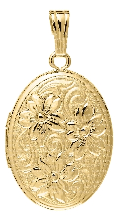 14K Yellow Gold Oval Etched Filigree Locket on 18inch Chain #KM541