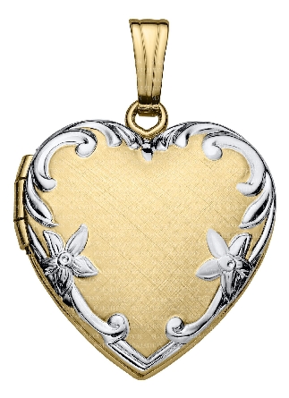 14K Yellow and White Gold Heart Swirl Locket on 18inch Chain #KM621