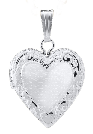 14K White Gold Heart Swirl Locket on 15inch Chain #KMW37