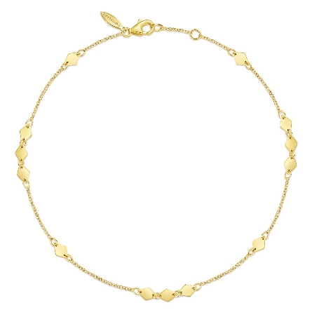 14K Yellow Gold 9.5-10inch Chain Diamond Shaped Stations Anklet Bracelet #AB943Y4JJJ (S1519740)