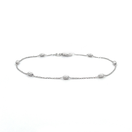 14K White Gold 7inch Diamond Cut Oval Bead Chai...