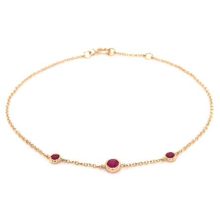 14K Yellow Gold 6.5-7inch Adjustable Round Bezels Bracelet w/1Ruby=.15ct and 2Ruby=.10ctw #55879RR4