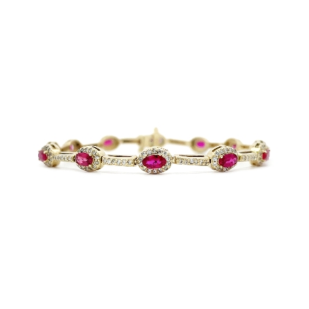 14K Yellow Gold Oval Halo 7.25inch Bracelet w/1...