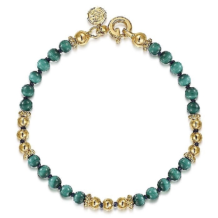 14K Yellow Gold Beads Bracelet w/Malachite=13.81ctw 7inch #TB4912Y4JMA (S1801759)