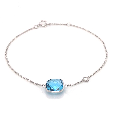 14K White Gold 6.25-7inch Bezel Bracelet w/Blue...