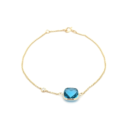 14K Yellow Gold 6.25-7inch Bezel Bracelet w/Blu...