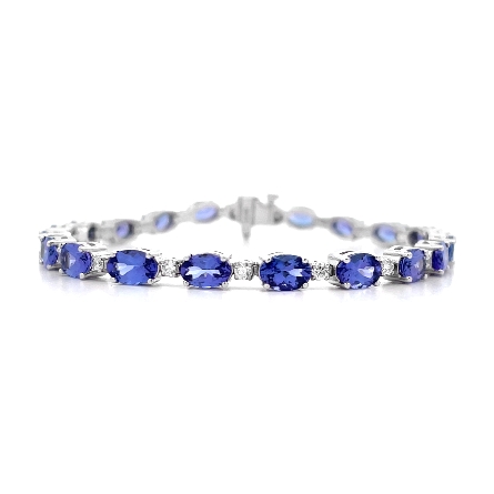 14K White Gold 7inch Oval Link Alternating Brac...