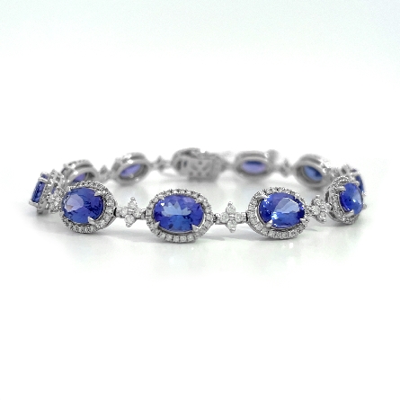 18K White Gold 7inch Oval Halo Bracelet w/11Tan...