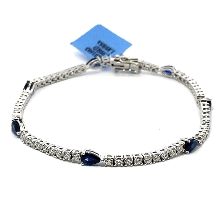 14K White Gold 7inch Pear Shape and Round Tennis Bracelet w/Blue Sapphire=1.89ctw and Diams=1.99ctw SI G-H #BR01663 (130078)