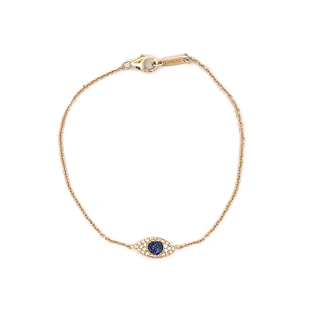 14K Yellow Gold 7inch Evil Eye Bracelet w/Sapph...