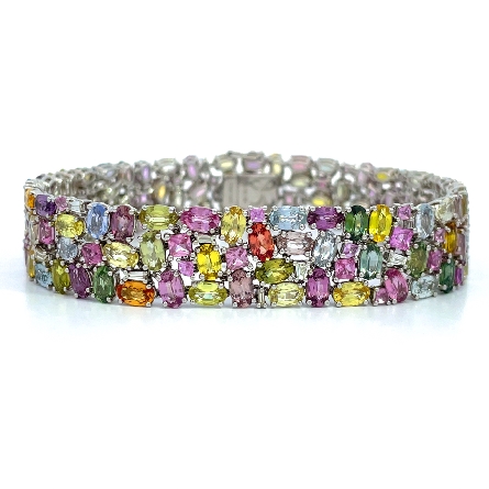 18K White Gold 7inch Wide Cluster Fashion Brace...