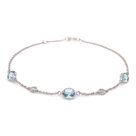 14K White Gold 6.5-7inch Adjustable Oval and Ro...