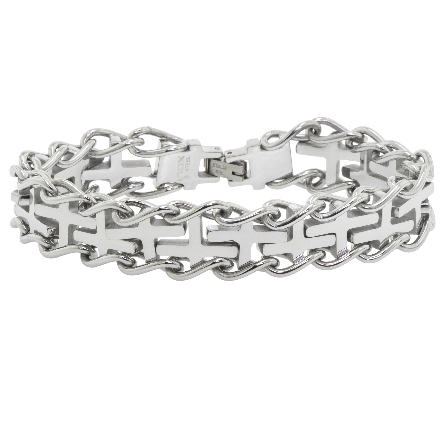 Stainless Steel 8.5inch Cross Curb Chain Bracel...