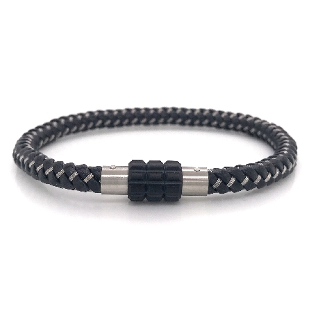Stainless Steel; Black Wire and Leather Braided...