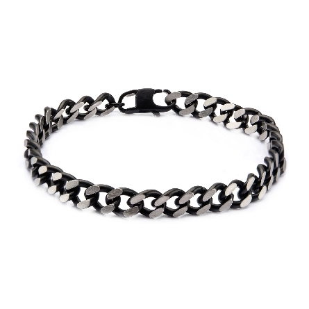 Stainless Steel Black IP 8.5inch Diamond-Cut Chain Bracelet with Lobster Claw #BR7620P