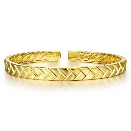 14K Yellow Gold Gabriel Mens 7.25inch Open Herringbone Cuff Bangle Bracelet #BGM4512-72Y4JJJ (S1575578)