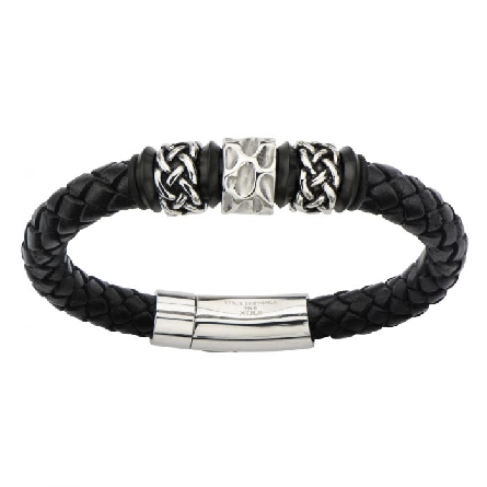Stainless Steel 
8-8.5inch Black Woven Leather...