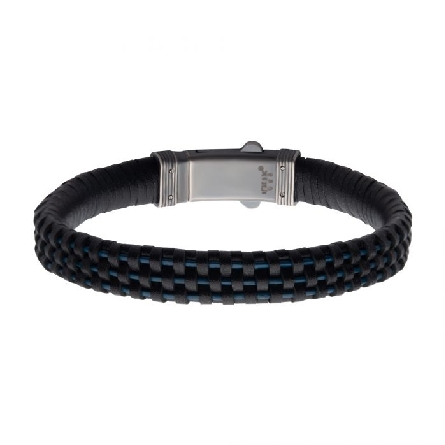 Sterling Silver 8-8.25inch Black and Blue Braid...