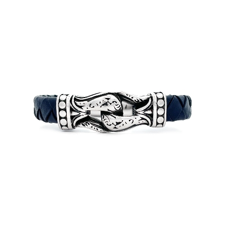 Stainless Steel Antiqued and Polished Blue Wove...
