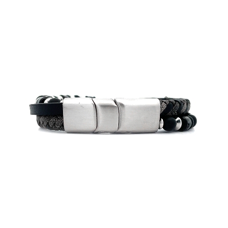 Stainless Steel 8-8.5inch 3Row Black Leather On...
