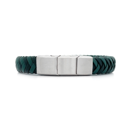 Stainless Steel Two Tone Green Braided Genuine ...