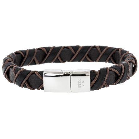 Stainless Steel Brown and Black Leather 8.5inch...