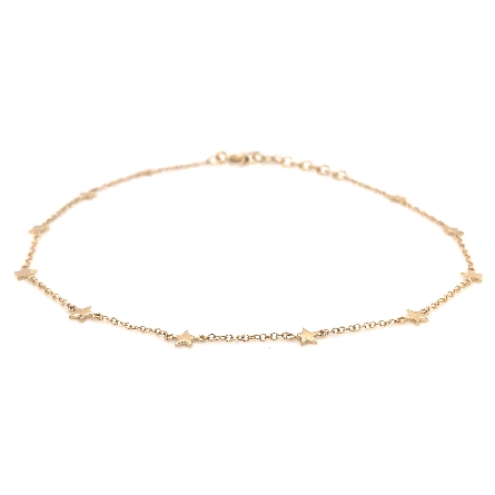 14K Yellow Gold 9-10inch Star Anklet #MA001009