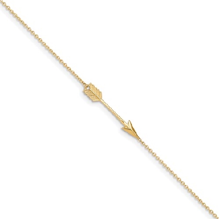 14K Yellow Gold 9-10inch Polished Arrow Anklet ...