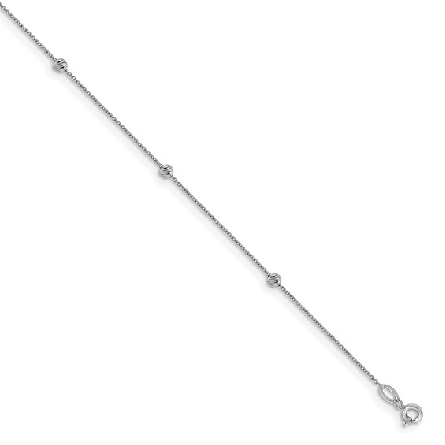 14K White Gold 10-11inch Adjustable Faceted Bea...