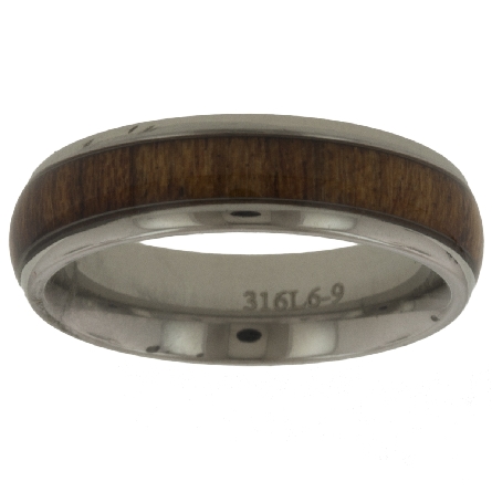 Stainless Steel Koa Wood 6mm Mens Band Size 10 ...