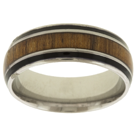 Stainless Steel Koa Wood 8mm Mens Band Size 8 #...