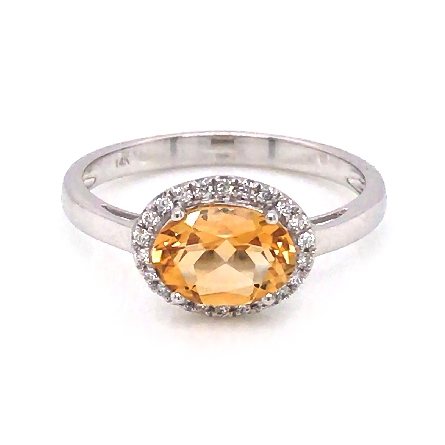 14K White Gold East-West Oval Halo Ring w/Citri...