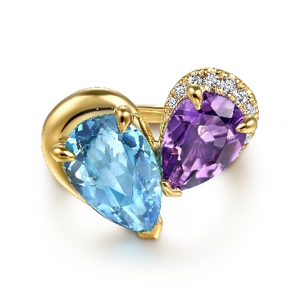 14K Yellow Gold Gabriel Toi et Moi Ring w/1 Pea...